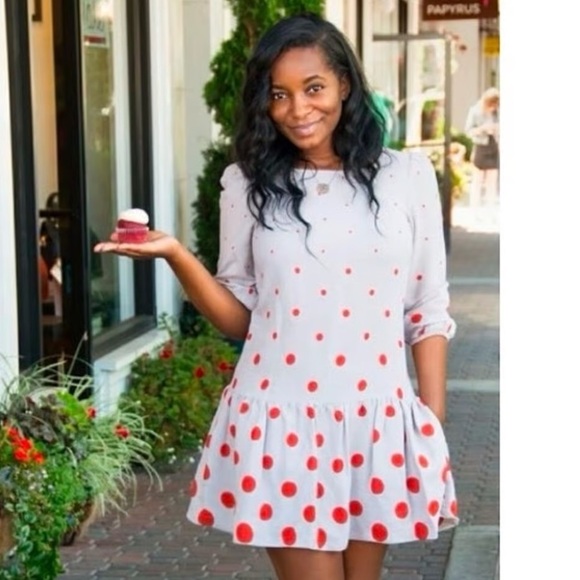 Anthropologie Meadow Rue Minutiae Polka Dot Drop Waist Ruffle Dress Women Size 0 - Picture 2 of 7